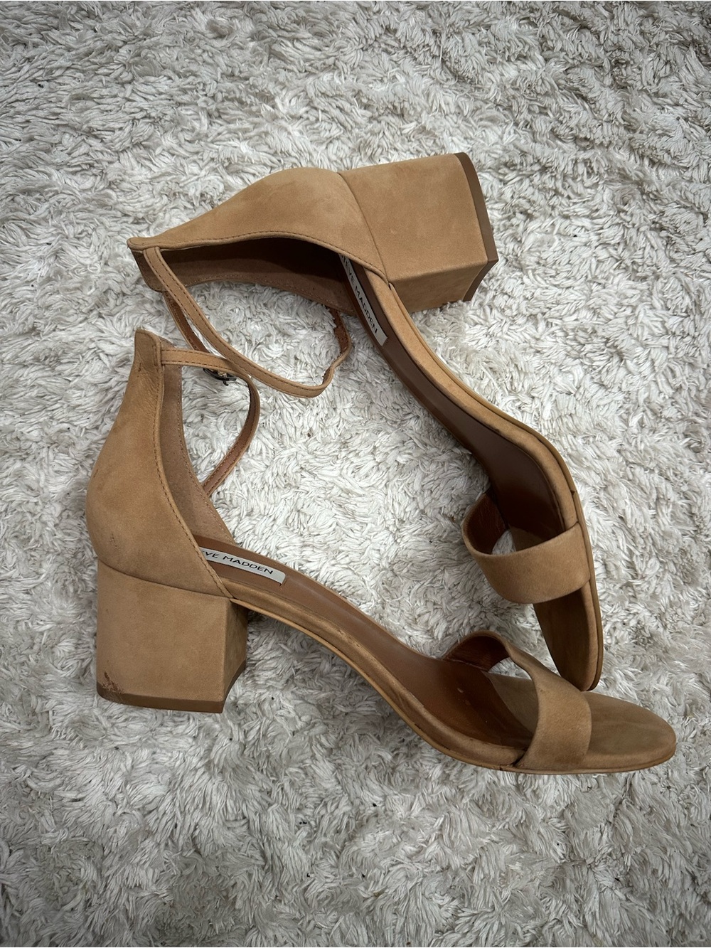 Steve Madden Tan Suede Block Heel Sandals with Ankle Strap